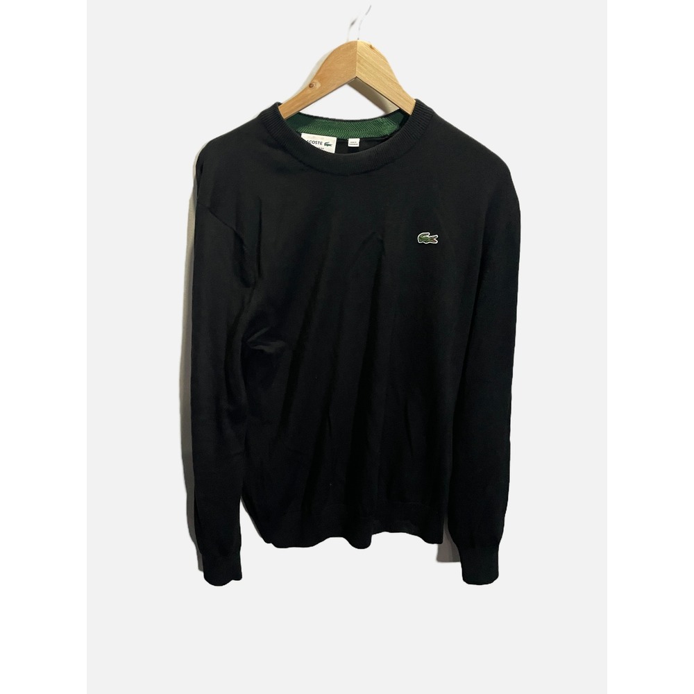 Lacoste Sweater Mens L Black Cotton Crewneck Regular Fit Preppy Classic
